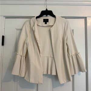 White House Black Market Cream Blazer with Ruffle Sleeves